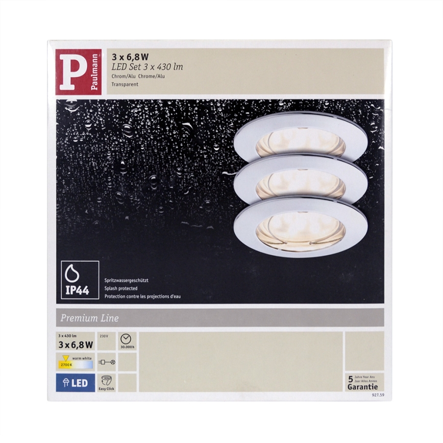 Paulmann 92759 - SÆT 3xLED/6,8W Badeværelse indbygget belysning COIN 230V IP44