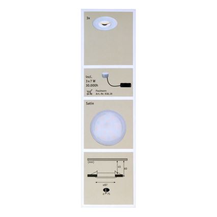 Paulmann 92847 - 3x Indbygningsspots dæmpbar COIN 3xLED/7W/230V IP65