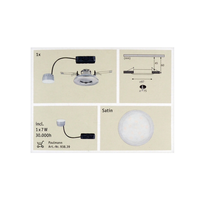Paulmann 92848 - LED/7W IP65 Badeværelsesindbygningsspot COIN 230V