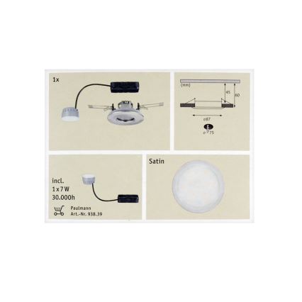 Paulmann 92848 - LED indbygningsspot til badeværelse COIN 1xLED/7W/230V IP65