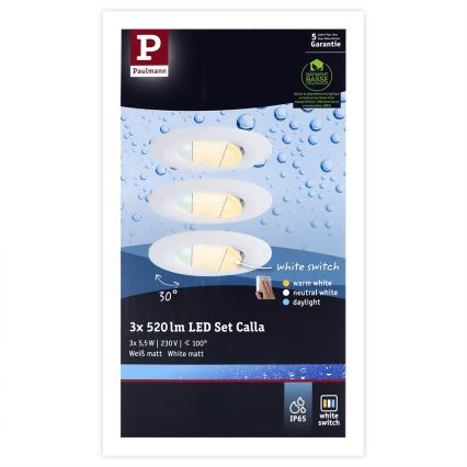Paulmann 93012 - 3x Indbygningsspot CALLA LED/5,5W IP65 230V 2700/4000/6500K