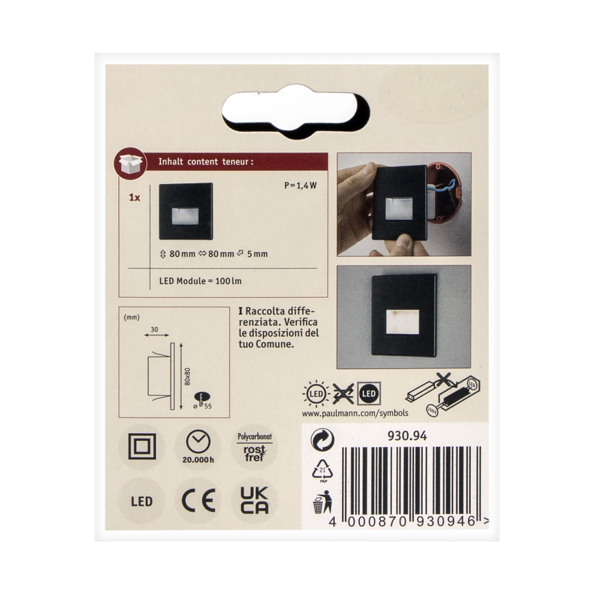 Paulmann 93094 - Trappelampe LED/1,2W EDGE 230V
