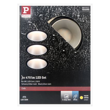 Paulmann 93408 - Indbygningslamper 3 stk. dæmpbar LED/6,5W IP44 COLE 230V