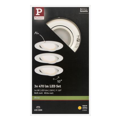 Paulmann 93449 - SÆT 3xLED/6,5W IP23 Indbygningslampe til badeværelse NOVA 230V