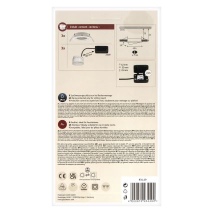 Paulmann 93449 - SÆT 3xLED/6,5W IP23 Indbygningslampe til badeværelse NOVA 230V