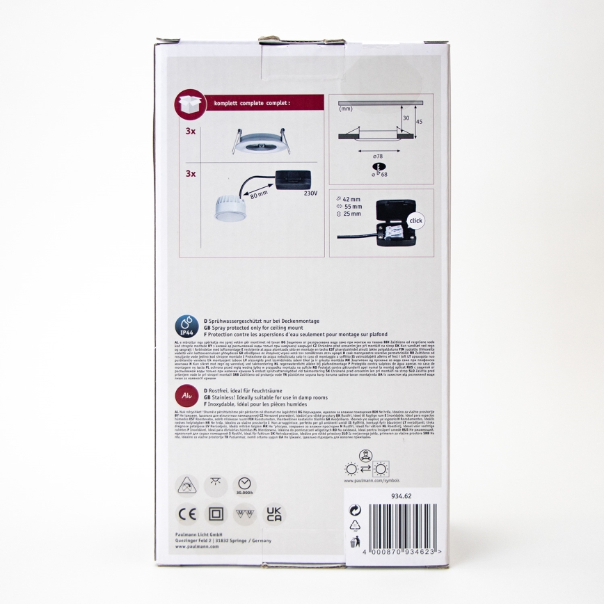 Paulmann 93462 - SÆT 3xLED/6W IP44 Indbygningslampe til badeværelse NOVA 230V