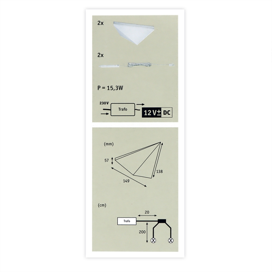Paulmann 93584 - SÆT 2xLED/6,2W IP44 Møbelbelysning KITE 230V