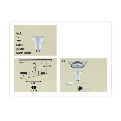 Paulmann 93603 - Indbygningsspot til badeværelse dæmpbart NOVA LED-GU10/7W IP23 230V