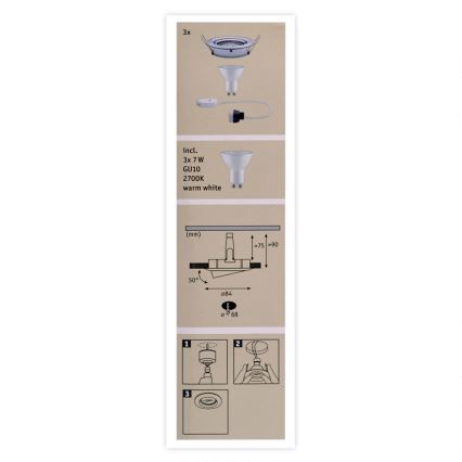 Paulmann 93607 - 3x LED indbygningsspot dæmpbar GU10/7W IP23 230V