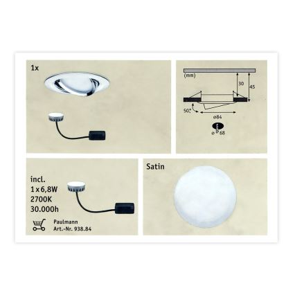 Paulmann 93867 - Indbygningsspot til badeværelse COIN 1xLED/6,8W IP23 230V