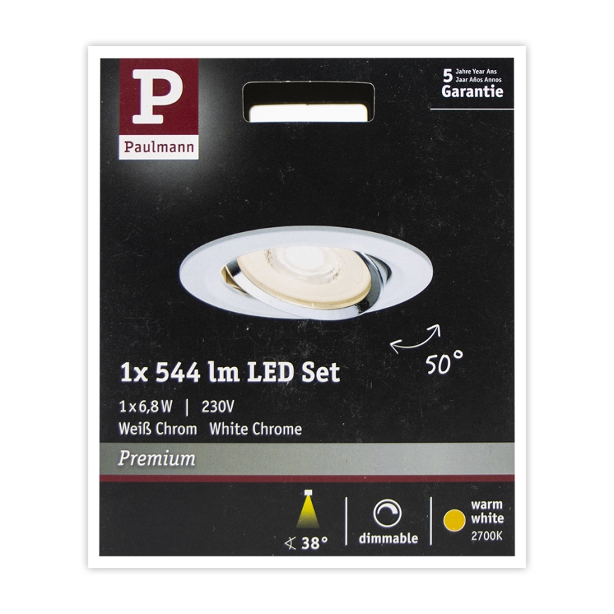 Paulmann 93945 - Indbygningsspot til badeværelse dæmpbar COIN LED/6,8W IP23 230V
