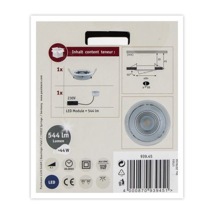 Paulmann 93945 - Indbygningsspot til badeværelse dæmpbar COIN LED/6,8W IP23 230V