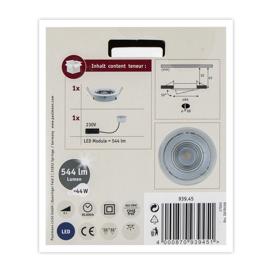 Paulmann 93945 - Indbygningsspot til badeværelse dæmpbar COIN LED/6,8W IP23 230V