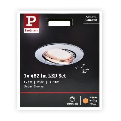 Paulmann 93965 - LED/7W badeværelseslampe dæmpbar COIN 230V