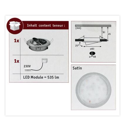 Paulmann 93979 - Indbygningsspot til badeværelse COIN LED/6,8W IP23 230V