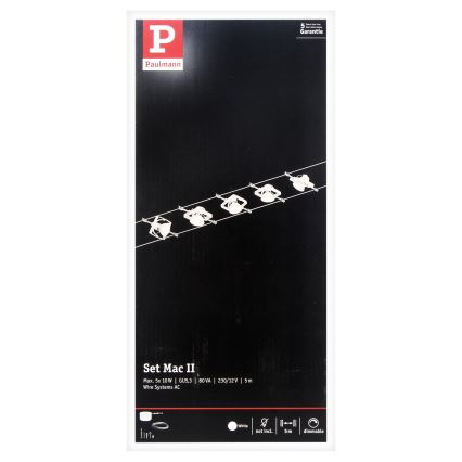 Paulmann 94134 - Sæt med 5 GU5,3/10W, komplet kabelsystem MAC 230V, hvid