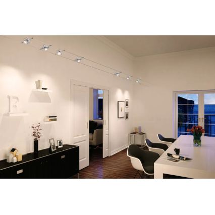Paulmann 94152 - Sæt med 7x GU5,3/10W, komplet kabelsystem MAC 230V, mat krom