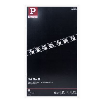 Paulmann 94152 - Sæt med 7x GU5,3/10W, komplet kabelsystem MAC 230V, mat krom