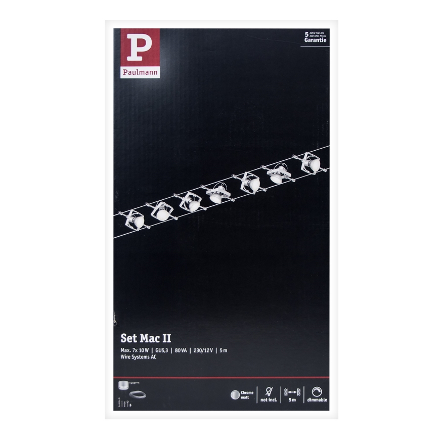 Paulmann 94152 - Sæt med 7x GU5,3/10W, komplet kabelsystem MAC 230V, mat krom
