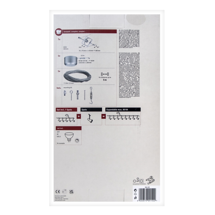 Paulmann 94152 - SÆT 7xGU5,3/10W Spotlampe til kabelsystem MAC 230V mat krom