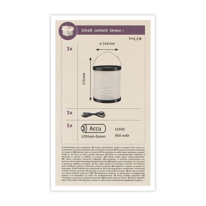 Paulmann 94169 - Dekorativ udendørslampe LED/0,2W IP44 MOBILE 3,7V 800 mAh