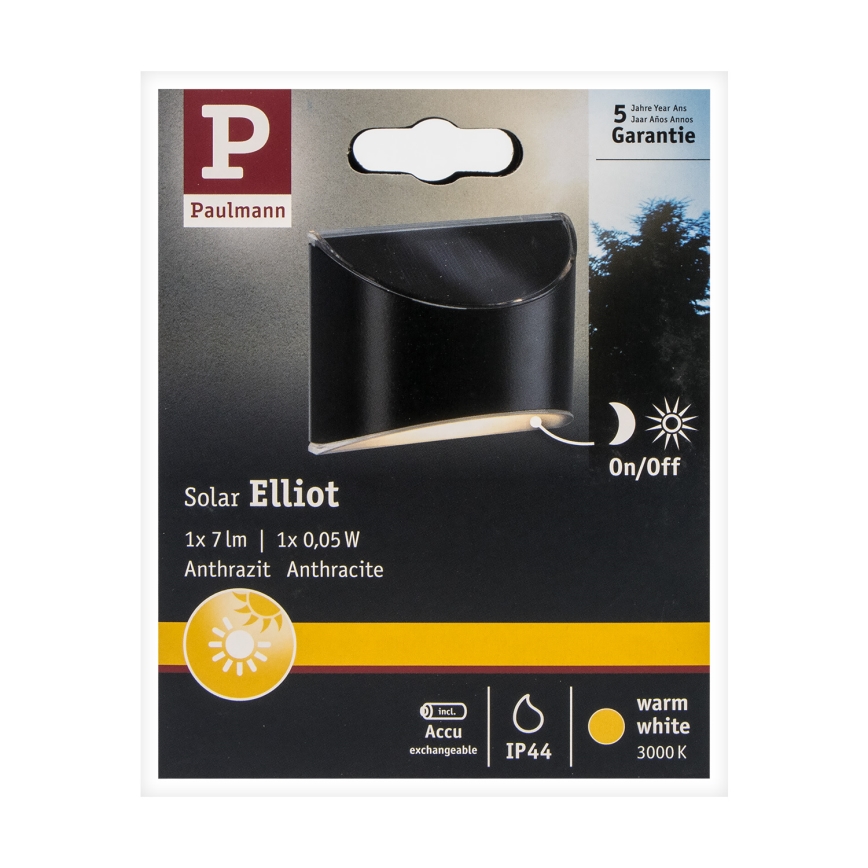 Paulmann 94233 - LED/0,05W IP44 Soldrevet væglampe ELLIOT 1,2V 400 mAh
