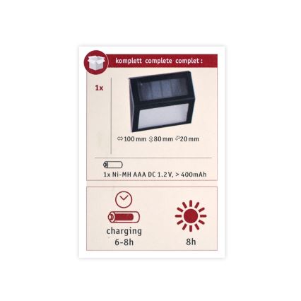 Paulmann 94234 - LED/0,05W IP44 Udendørs solcellelampe med sensor DAYTON 1,2V 400 mAh