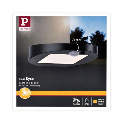 Paulmann 94246 - LED/1,2W IP44 Udendørs solcellelampe med sensor RYSE 3,7V 1800 mAh