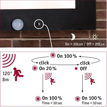Paulmann 94257_1 - LED/19W IP44 Udendørs loftlampe med sensor 230V