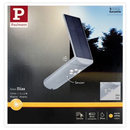 Paulmann 94261 - Soldrevet væglampe med sensor ILIAS LED/1,2W IP44 3,7V