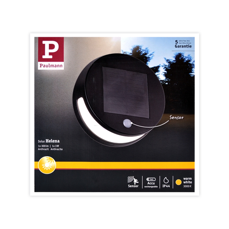 Paulmann 94265 - LED/3W IP44 Udendørs solcellelampe med sensor HELENA 3,7V 1800 mAh