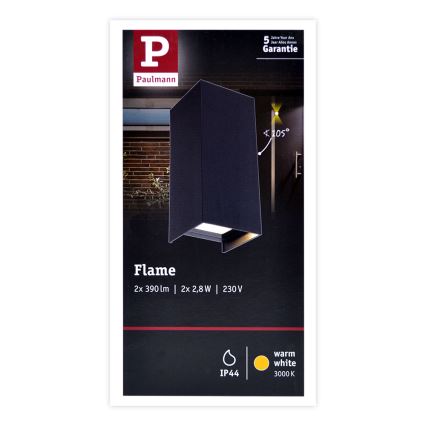Paulmann 94326 - Udendørs væglampe 2xLED/2,8W IP44 FLAME 230V