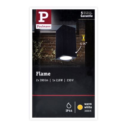 Paulmann 94328 - Udendørs væglampe 2xLED/2,8W IP44 FLAME 230V antracit