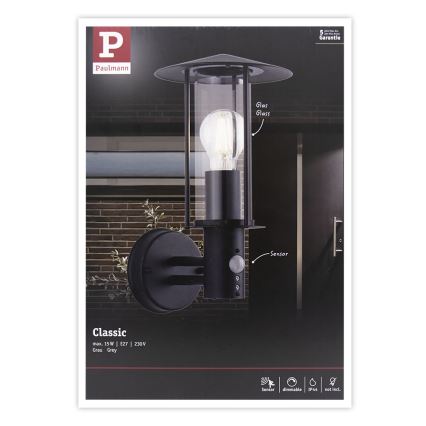Paulmann 94396 - Udendørs væglampe med sensor CLASSIC 1xE27/15W IP44 230V