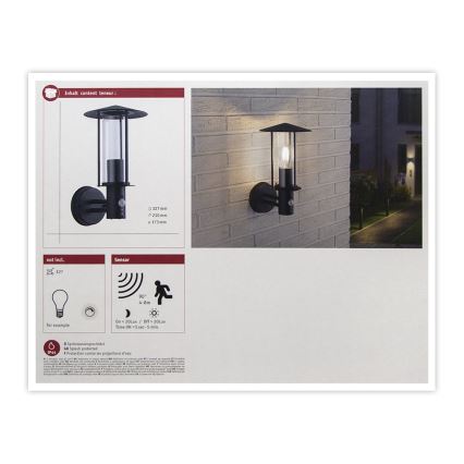 Paulmann 94396 - Udendørs væglampe med sensor CLASSIC 1xE27/15W IP44 230V