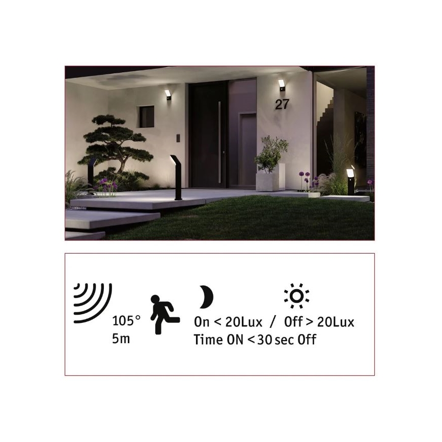 Paulmann 94403 - LED/10W IP44 Udendørslampe med sensor ADYA 230V