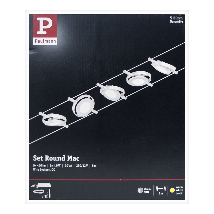 Paulmann 94414 - SÆT 5xLED/4,5W Spotlampe til lyskædesystem ROUNDMAC 230V skinnende krom