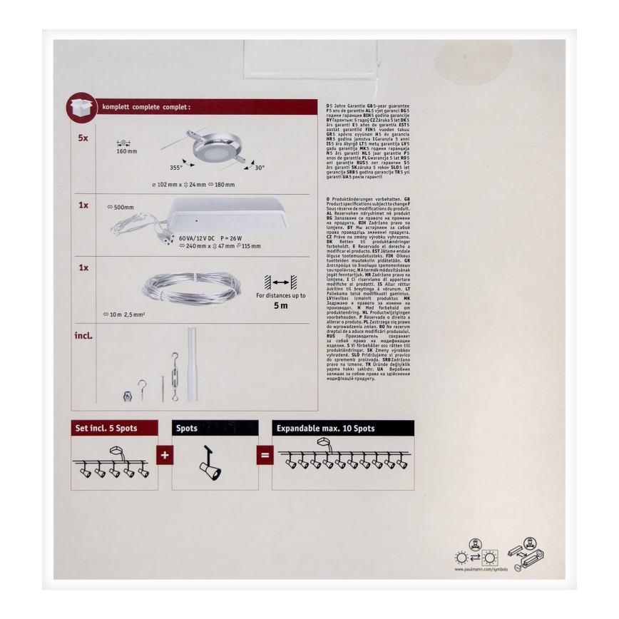 Paulmann 94414 - SÆT 5xLED/4,5W Spotlampe til lyskædesystem ROUNDMAC 230V skinnende krom