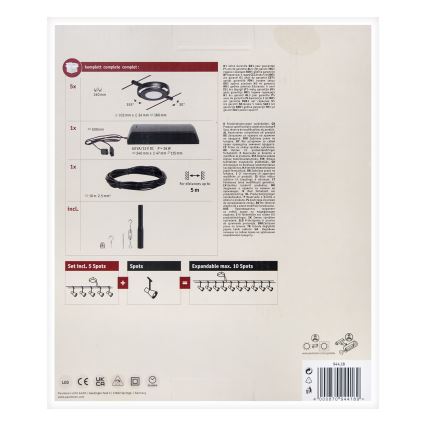 Paulmann 94418 - Sæt med 5x LED/4,5 W komplet kabelsystem ROUNDMAC 230 V, sort