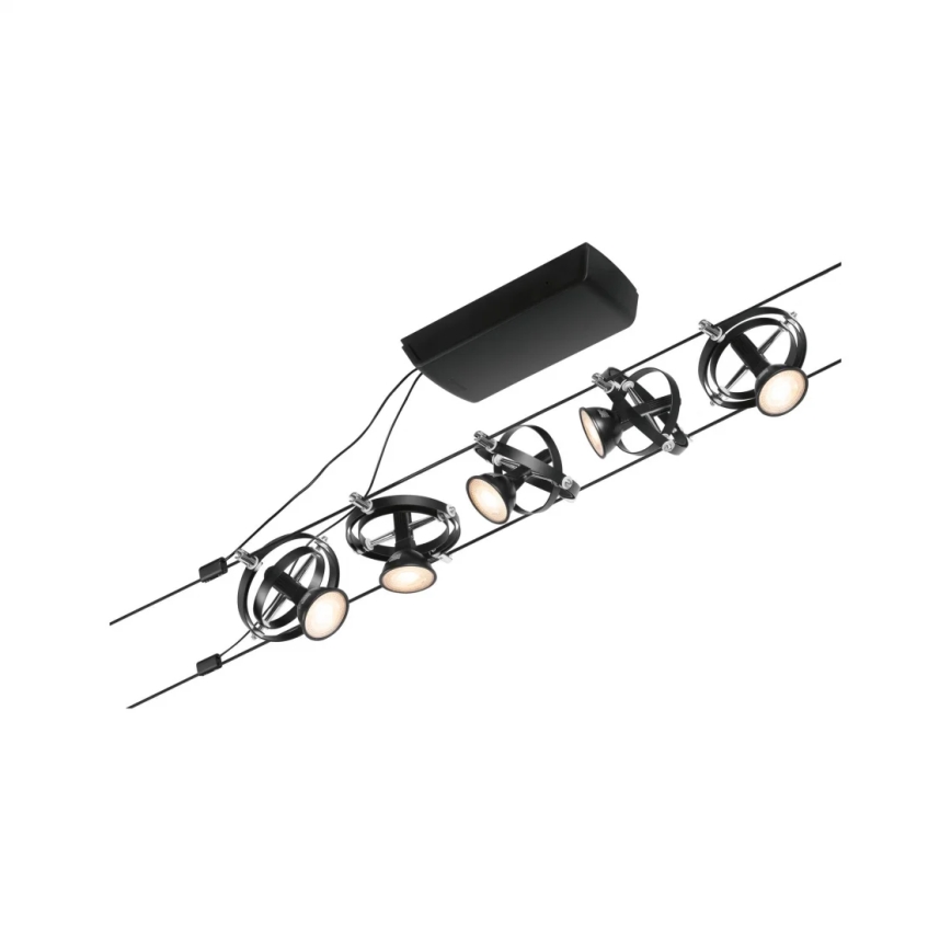 Paulmann 94440 - Sæt 5xGU5,3/10W Komplet kabelsystem CARDAN 230V sort