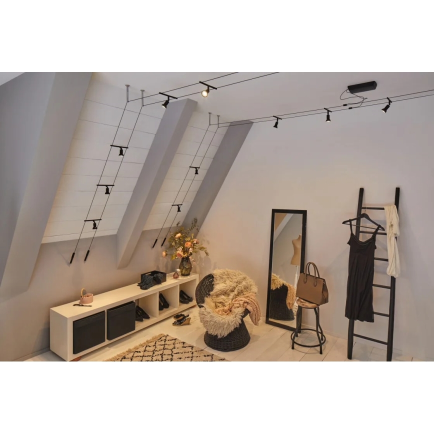 Paulmann 94446 - Sæt med 5xGU5,3/10W Komplet SALT kabelsystem 230V sort