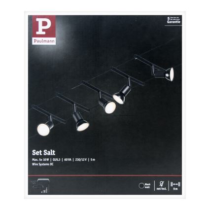 Paulmann 94446 - Sæt med 5xGU5,3/10W Komplet SALT kabelsystem 230V sort