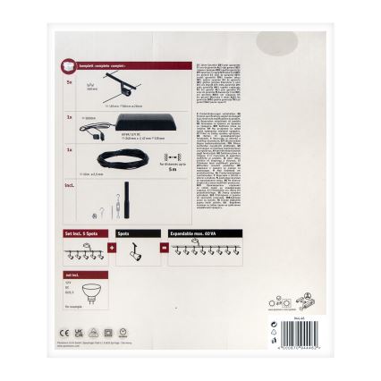 Paulmann 94446 - Sæt med 5xGU5,3/10W Komplet SALT kabelsystem 230V sort