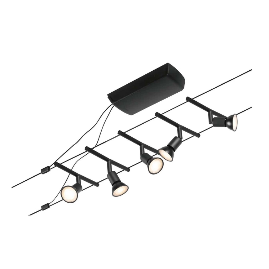 Paulmann 94446 - Sæt med 5xGU5,3/10W Komplet SALT kabelsystem 230V sort