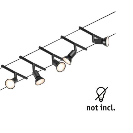 Paulmann 94446 - Sæt med 5xGU5,3/10W Komplet SALT kabelsystem 230V sort