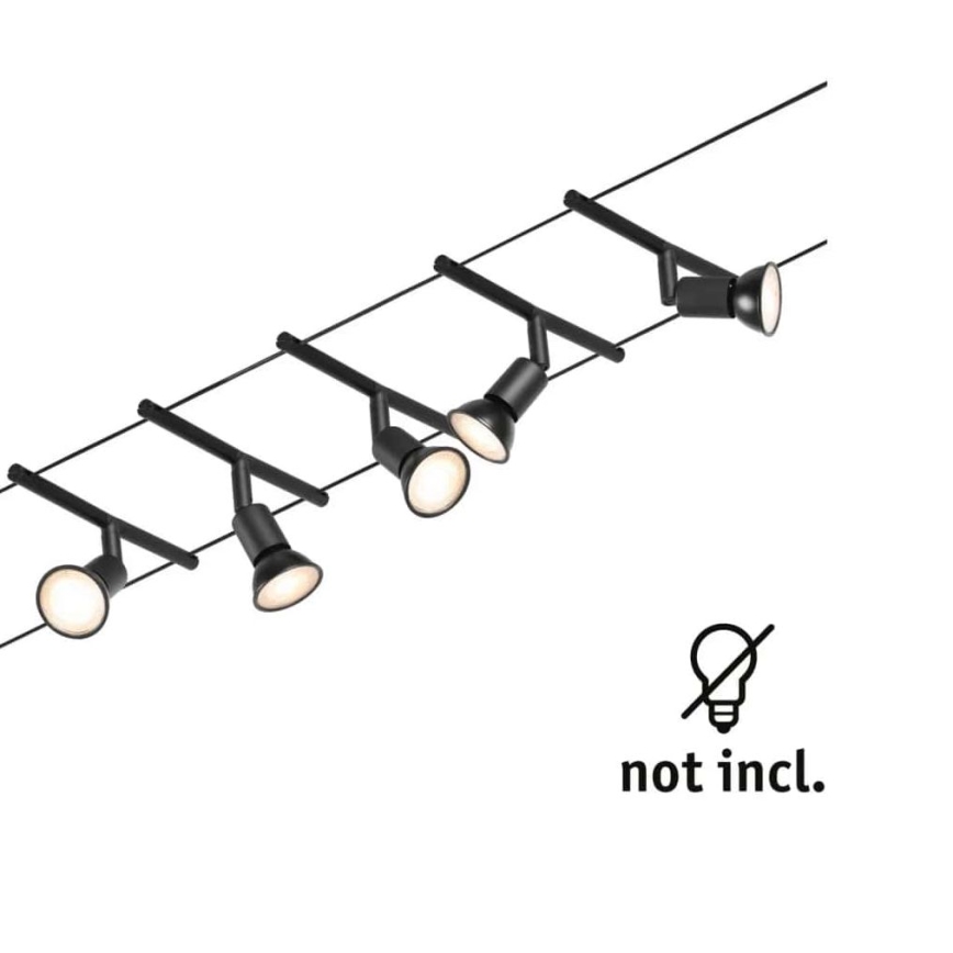 Paulmann 94446 - Sæt med 5xGU5,3/10W Komplet SALT kabelsystem 230V sort
