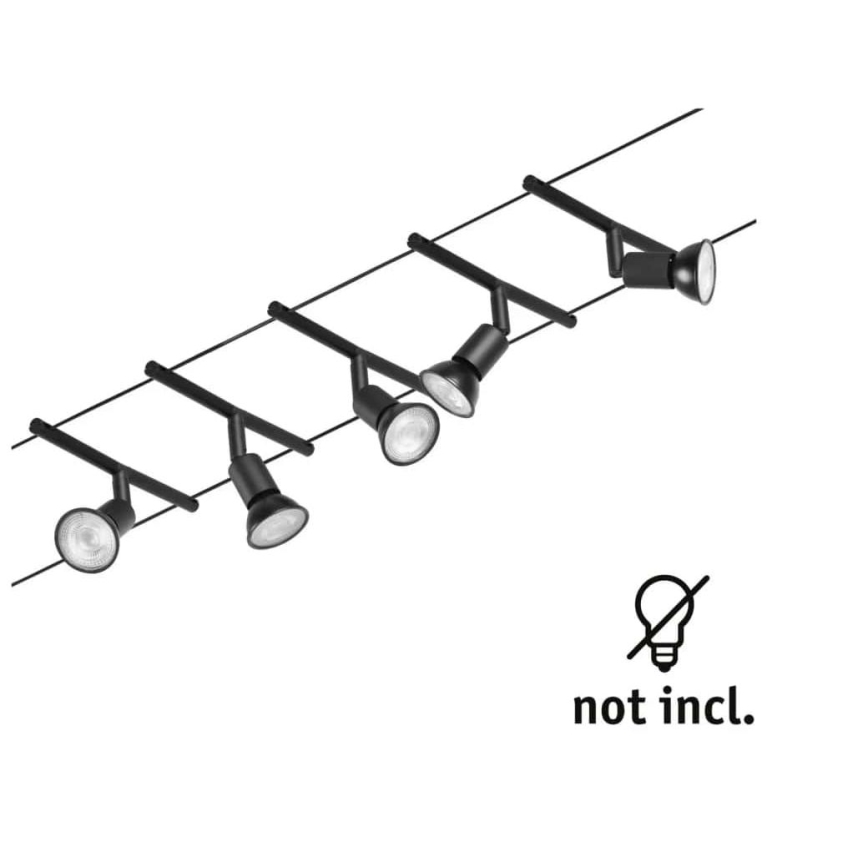 Paulmann 94446 - Sæt med 5xGU5,3/10W Komplet SALT kabelsystem 230V sort