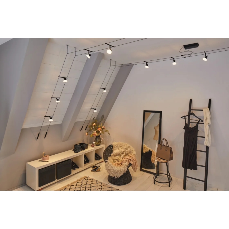 Paulmann 94450 - Sæt 5xGU5,3/10W komplet kabelsystem SHEELA 230V sort