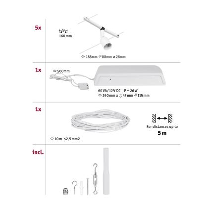 Paulmann 94458 - SÆT 5xGU5,3/10W Spotlampe til skinnesystem SALT 230V hvid