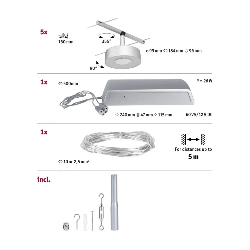 Paulmann 94475 - SÆT 5xLED/5W Spotlampe til skinnesystem CIRCLE 230V mat krom